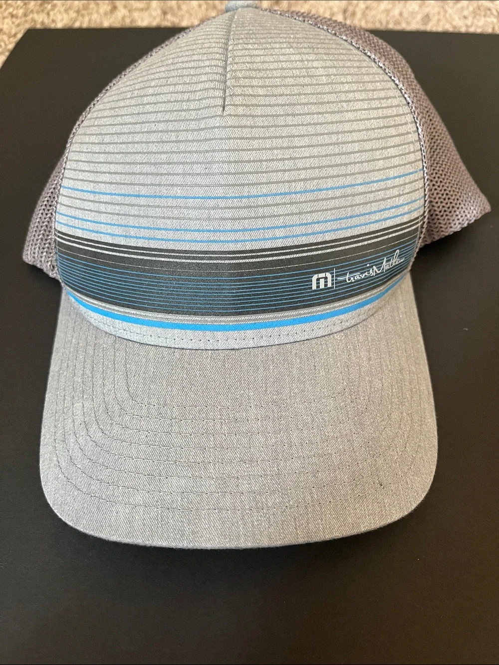 Travis Mathew Gray Striped Cap with Blue Accent & Heather Gray Speckled Cap
